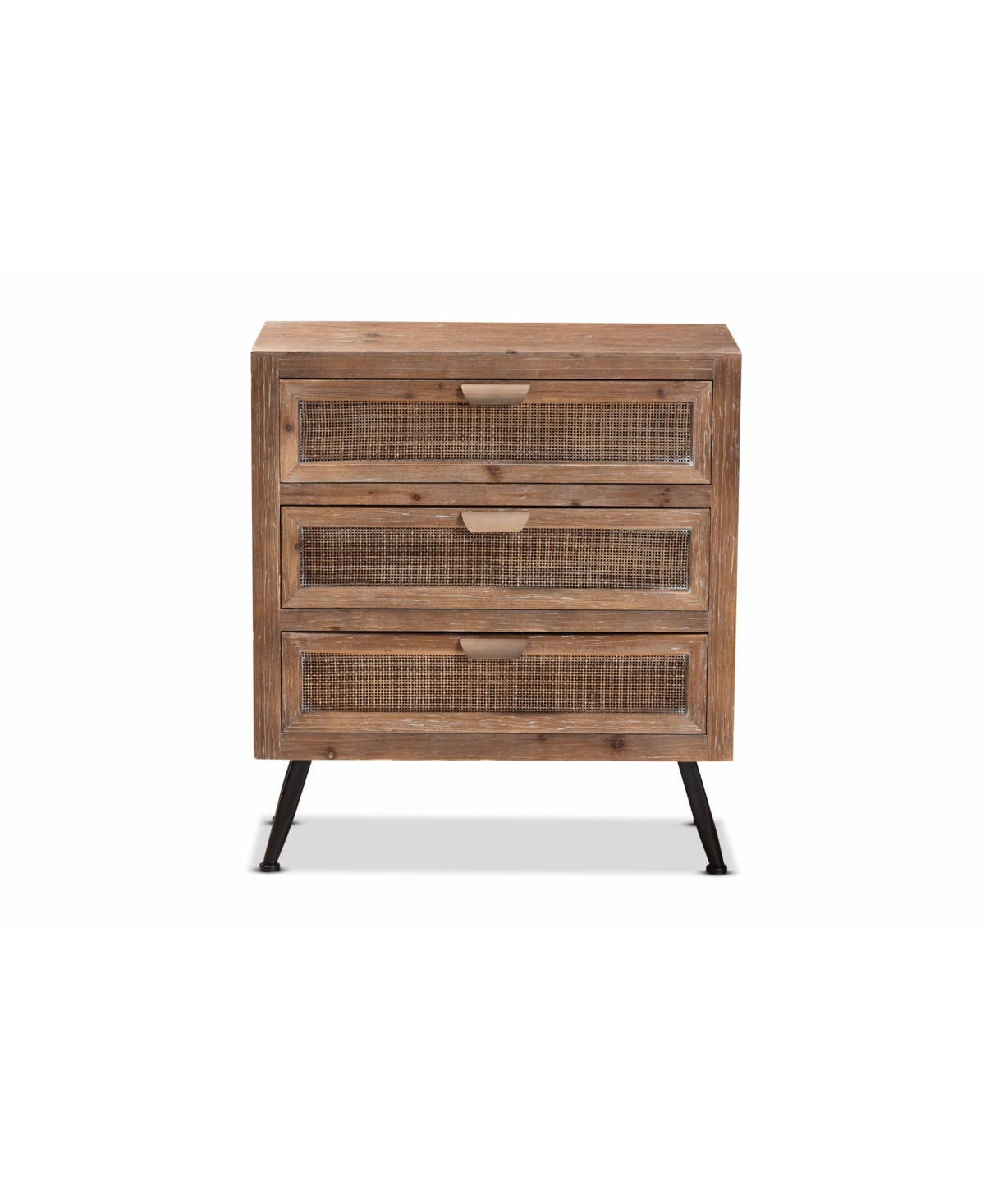 Baxton Studio Calida Mid-century Modern 30.7" Whitewashed Finished Wood And Rattan 3-drawer Storage Cabinet In Natural Brown,black