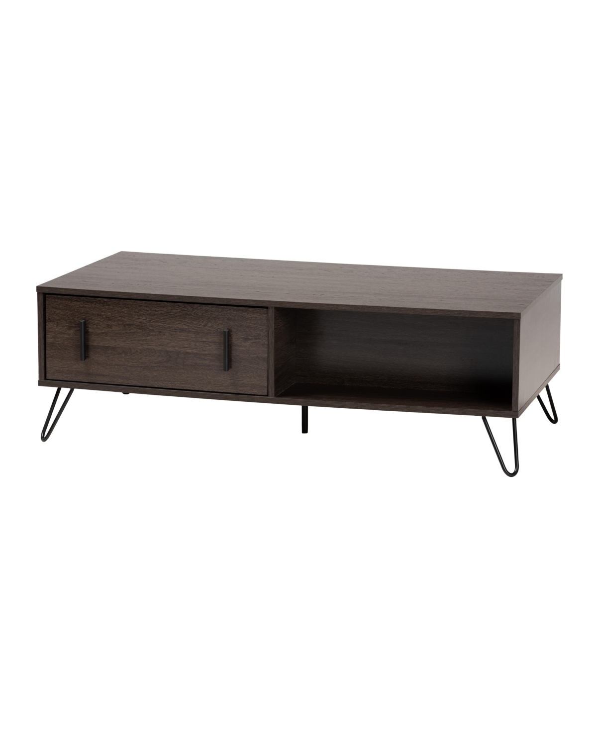 Baxton Studio Baldor Modern And Contemporary 47.2" Finished Wood And Finished Metal 2-drawer Coffee Table In Dark Brown,black