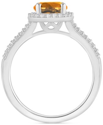 Amethyst (1-1/4 ct. t.w.) & Diamond (1/4 ct. t.w.) Halo Split Shank Ring in Sterling Silver (Also in Citrine, Garnet, Peridot, & Blue Topaz)