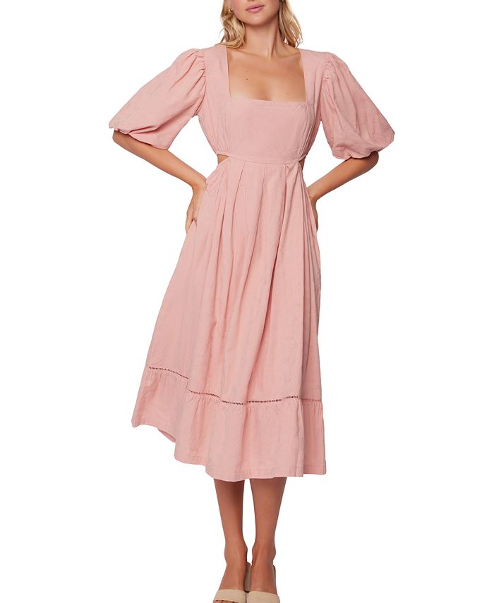 Vince Camuto Women's Cotton Puff-Sleeve Tiered Midi Dress - Macy's
