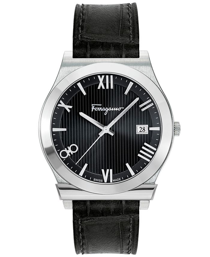 Salvatore Ferragamo Men s Swiss Gancini Black Leather Strap Watch