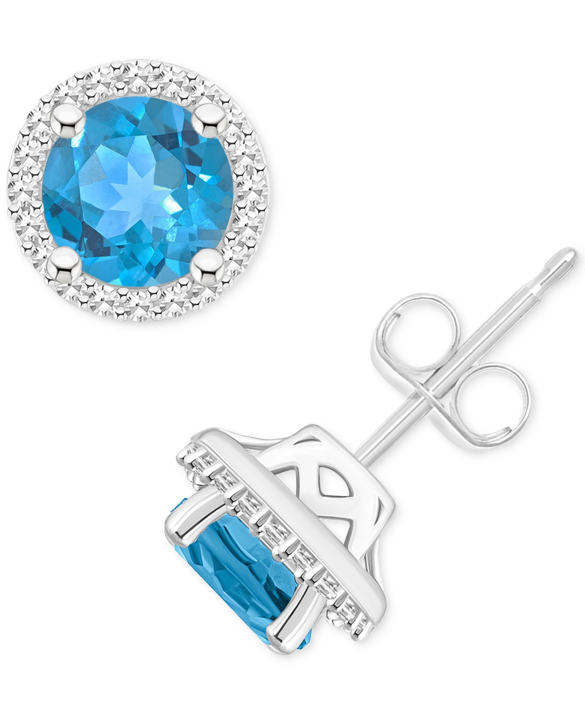 Macy's Amethyst (1-1/2 Ct. T.w.) & Diamond (1/5 Ct. T.w.) Halo Stud Earrings In Sterling Silver (also In Ci In Blue Topaz