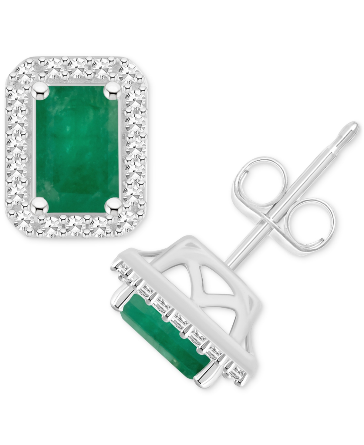 Macy's Sapphire (1-2/5 Ct. T.w) & Diamond (1/5 Ct. T.w.) Stud Earrings In Sterling Silver (also In Ruby & E In Emerald