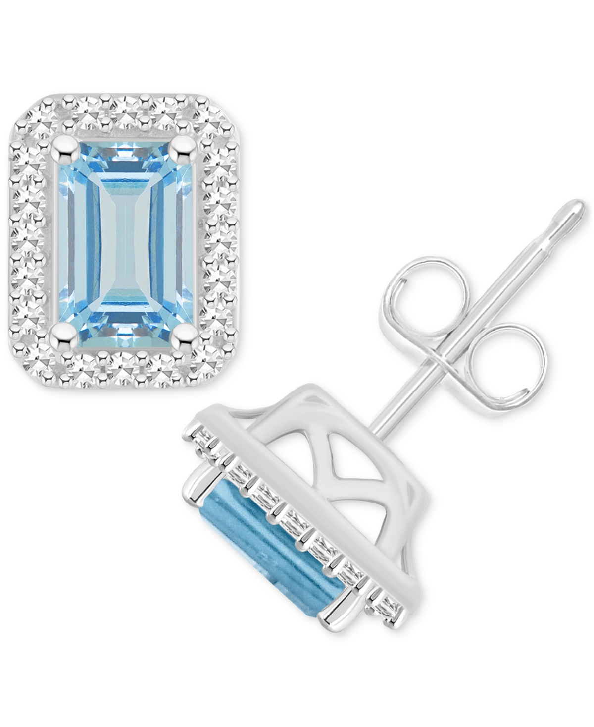 Macy's Aquamarine (1 Ct. T.w.) & Diamond (1/5 Ct. T.w.) Stud Earrings In Sterling Silver (also In Opal)
