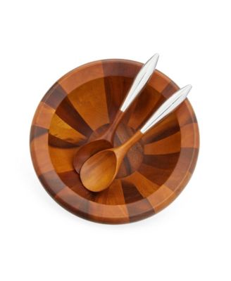 Nambe Yaro 3 Piece Wood Salad Bowl with Servers