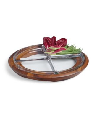 Nambe Cooper 13.75" Wood and Glass Crudite Tray