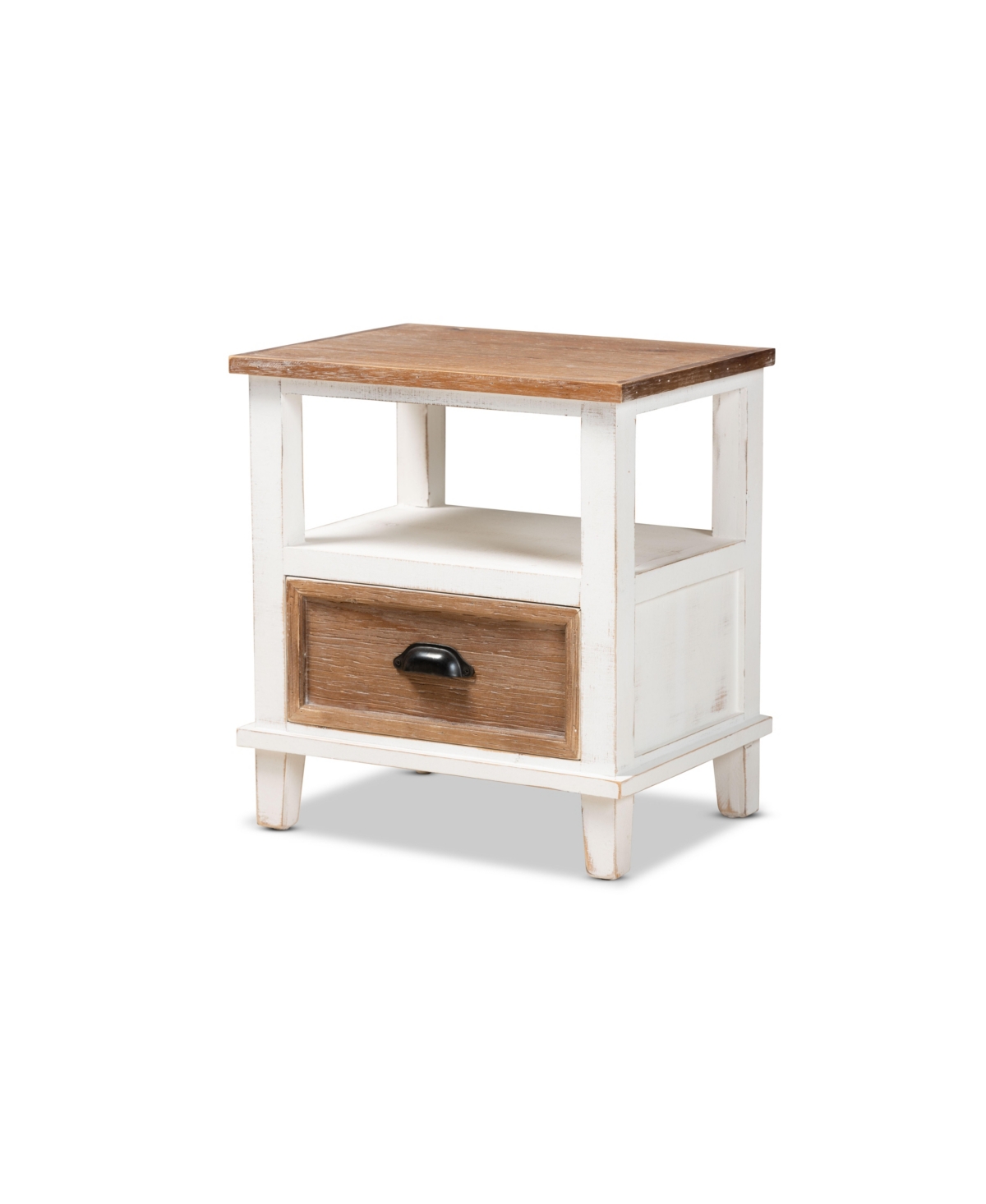Baxton Studio Glynn Rustic Farmhouse Weathered 20.3" Two-tone And Finished Wood 1-drawer Nightstand In White,oak Brown
