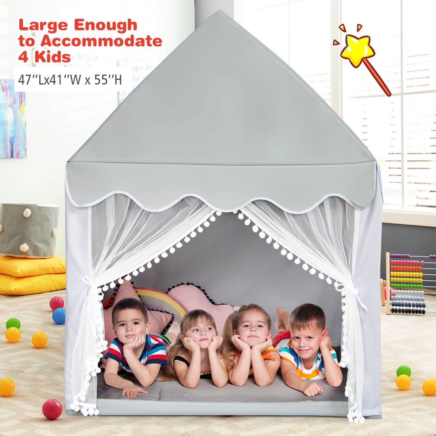 Детская игрушка Costway Fairy Castle Large Playhouse, 3–7 лет, цвет: Серый — фото 2