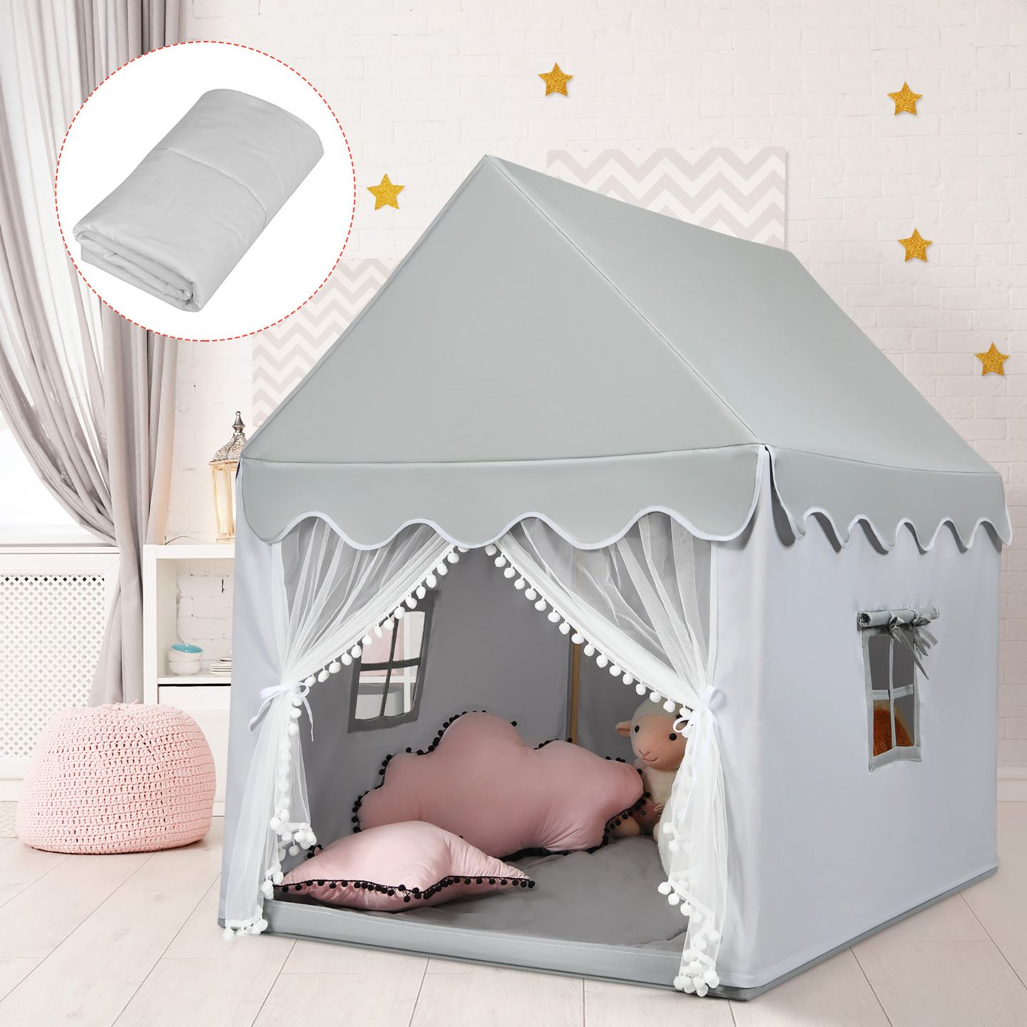 Детская игрушка Costway Fairy Castle Large Playhouse, 3–7 лет, цвет: Серый — фото 1