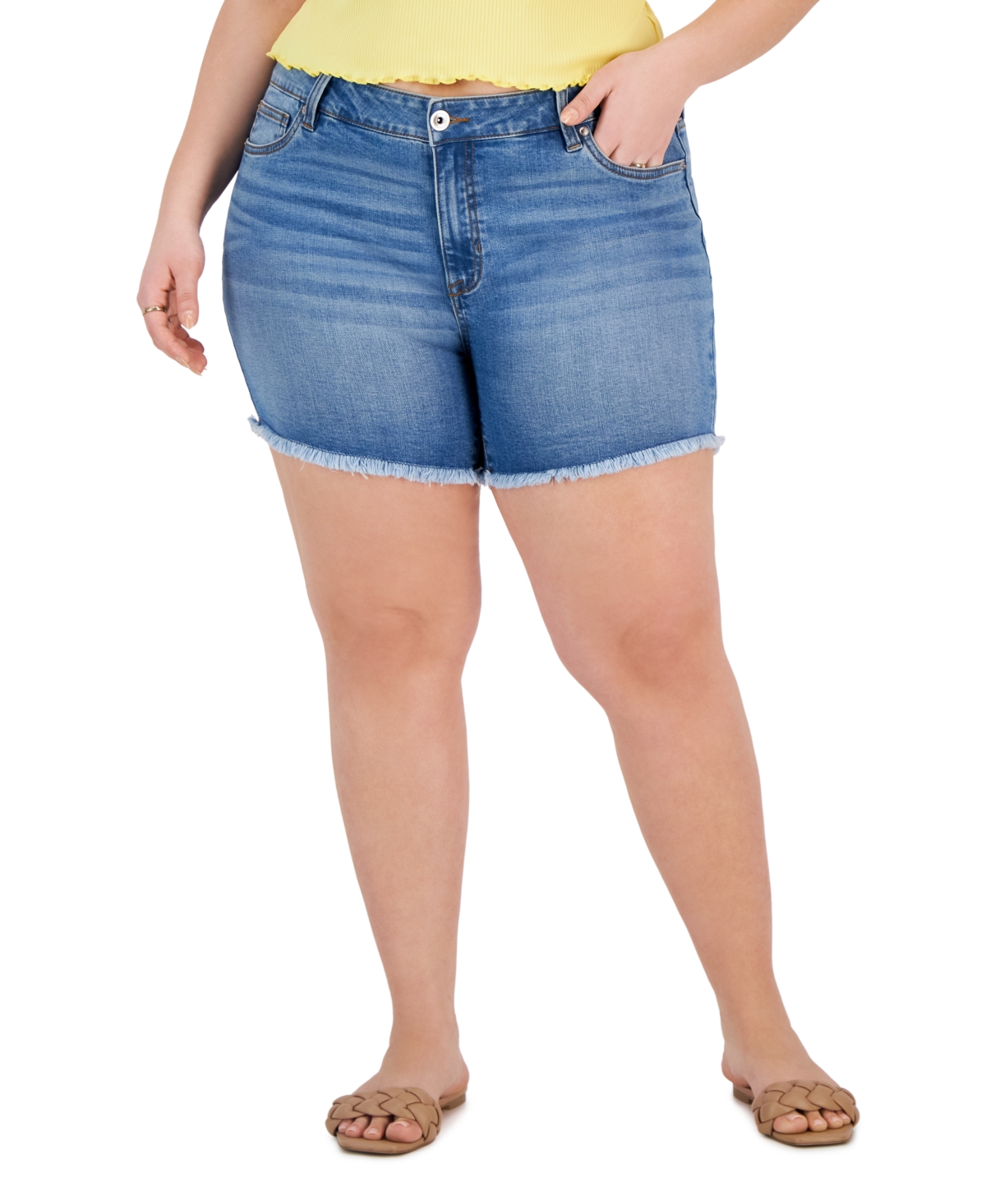 Trendy Plus Size Mid-Rise Cuffed Denim Shorts - Lambro