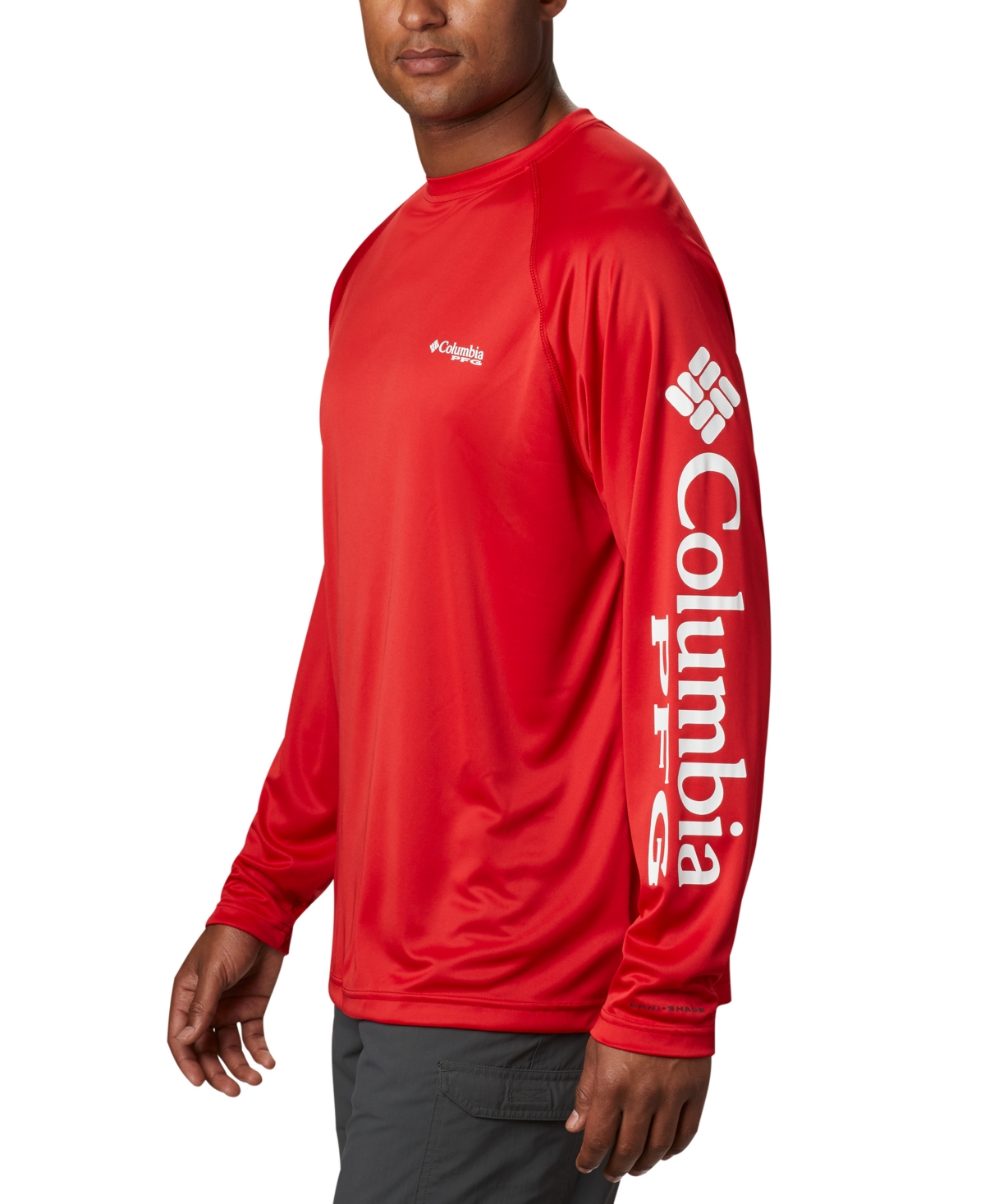 Columbia Pfg Men's Terminal Tackle Upf 50 Quick Dry Shirt In Red Spark,white Logo