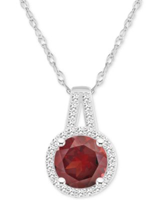 Amethyst (1-1/4 ct. t.w.) & Diamond (1/6 ct. t.w.) Halo 18" Pendant Necklace in Sterling Silver (Also in Citrine, Garnet, Peridot, & Blue Topaz)