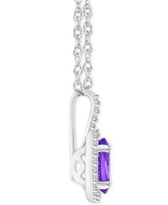 Amethyst (1-1/5 ct. t.w.) & Diamond (1/6 ct. t.w.) Oval Halo 18" Pendant Necklace in Sterling Silver (Also in Citrine, Garnet, Peridot, & Blue Topaz)
