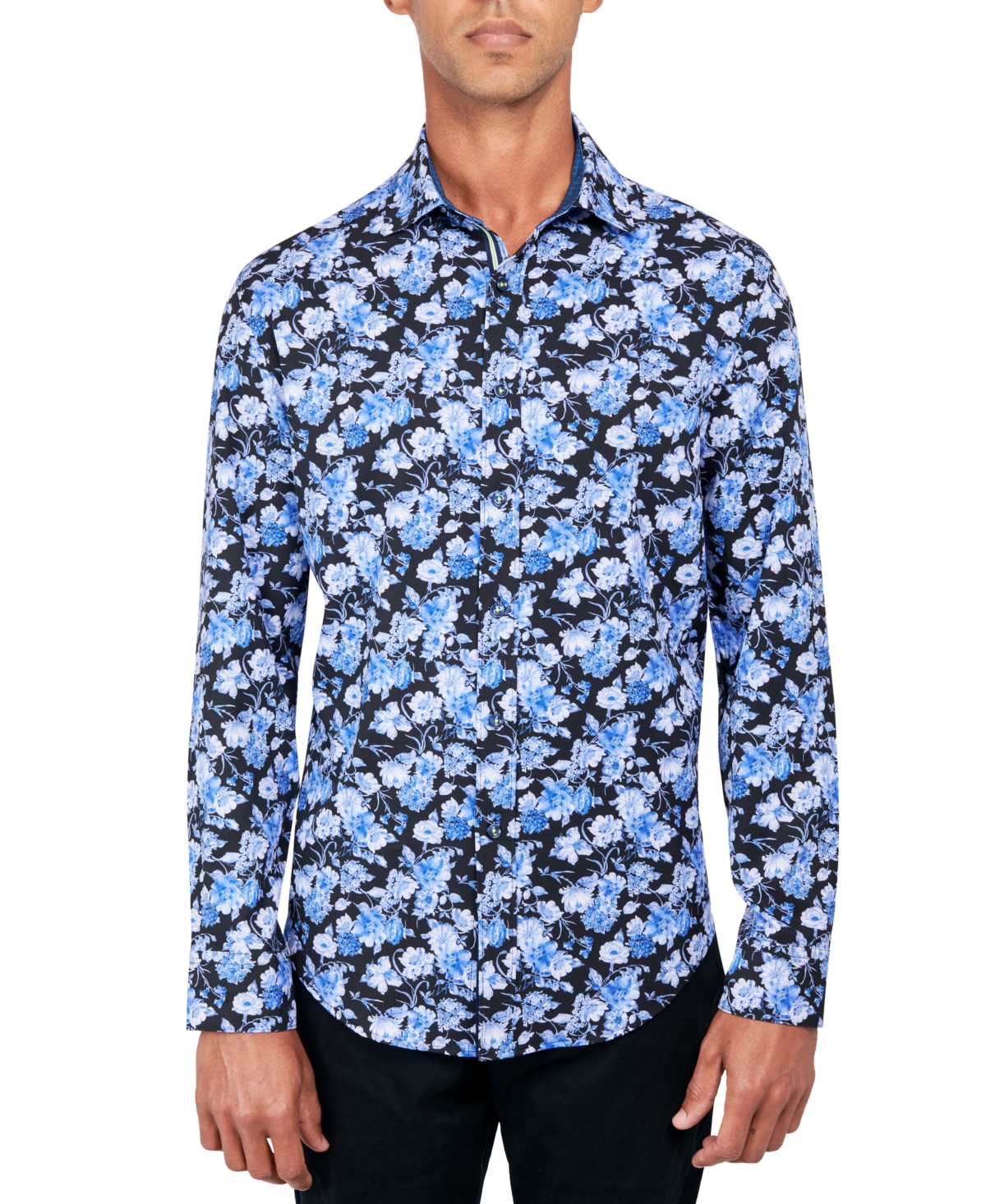 Men's Regular-Fit Non-Iron Performance Stretch Floral-Print Button-Down Shirt - Navy