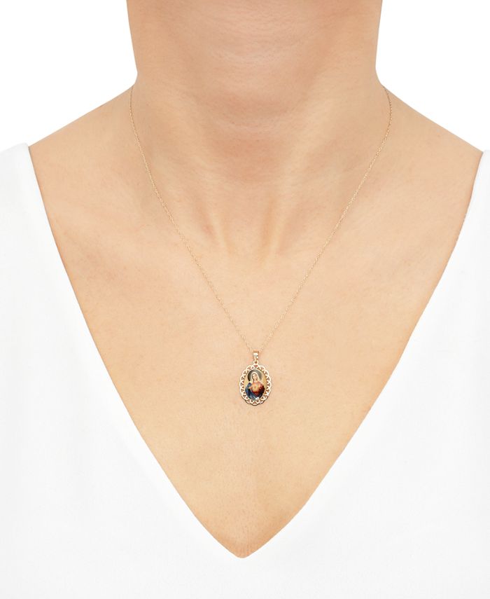 Macy's Virgin Mary Medallion & Prayer 18" Pendant Necklace in 10k Gold