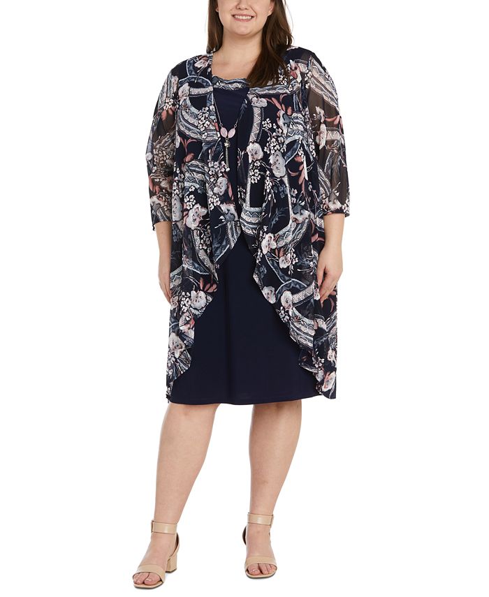 R & M Plus Size Cascade Printed Jacket Sheath Dress & Reviews - Dresses Plus Sizes Macy's