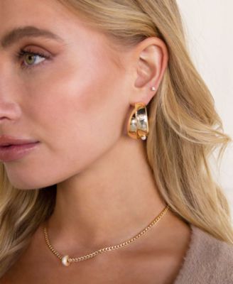 Simple Flat Chain and Crystal Bead Necklace