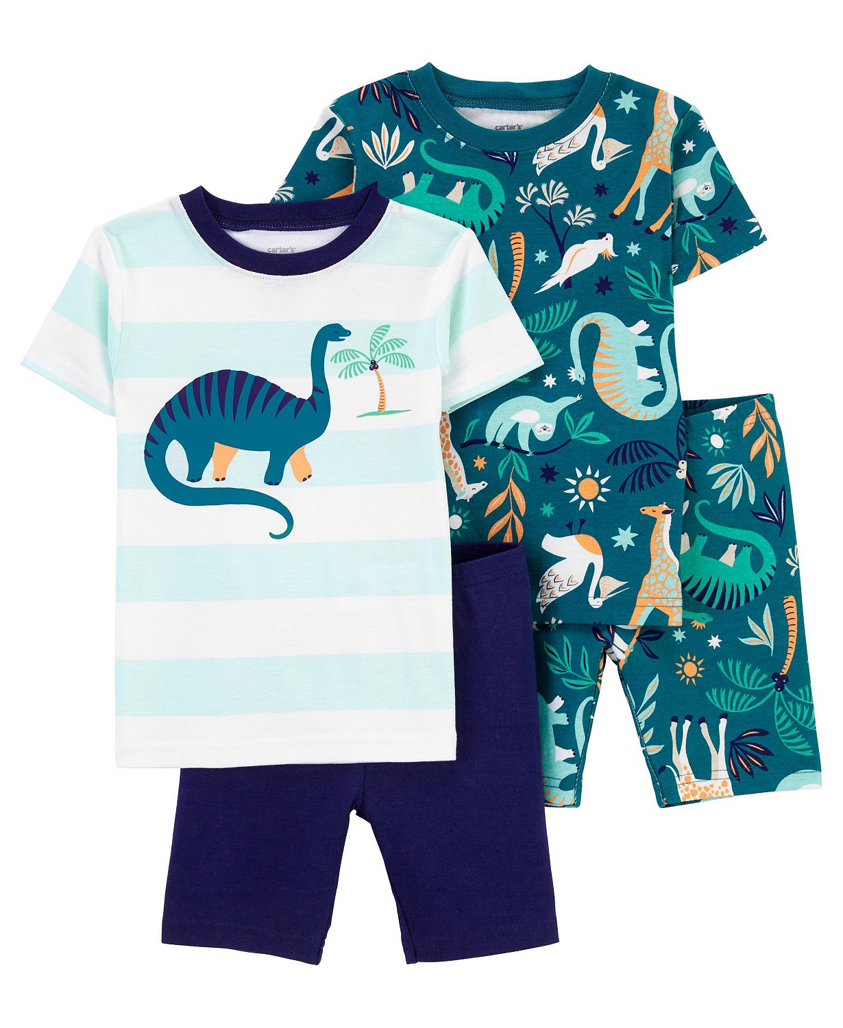 Toddler Boys Dinosaur Snug Fit Mix and Match Cotton Pajamas, 4 Piece Set