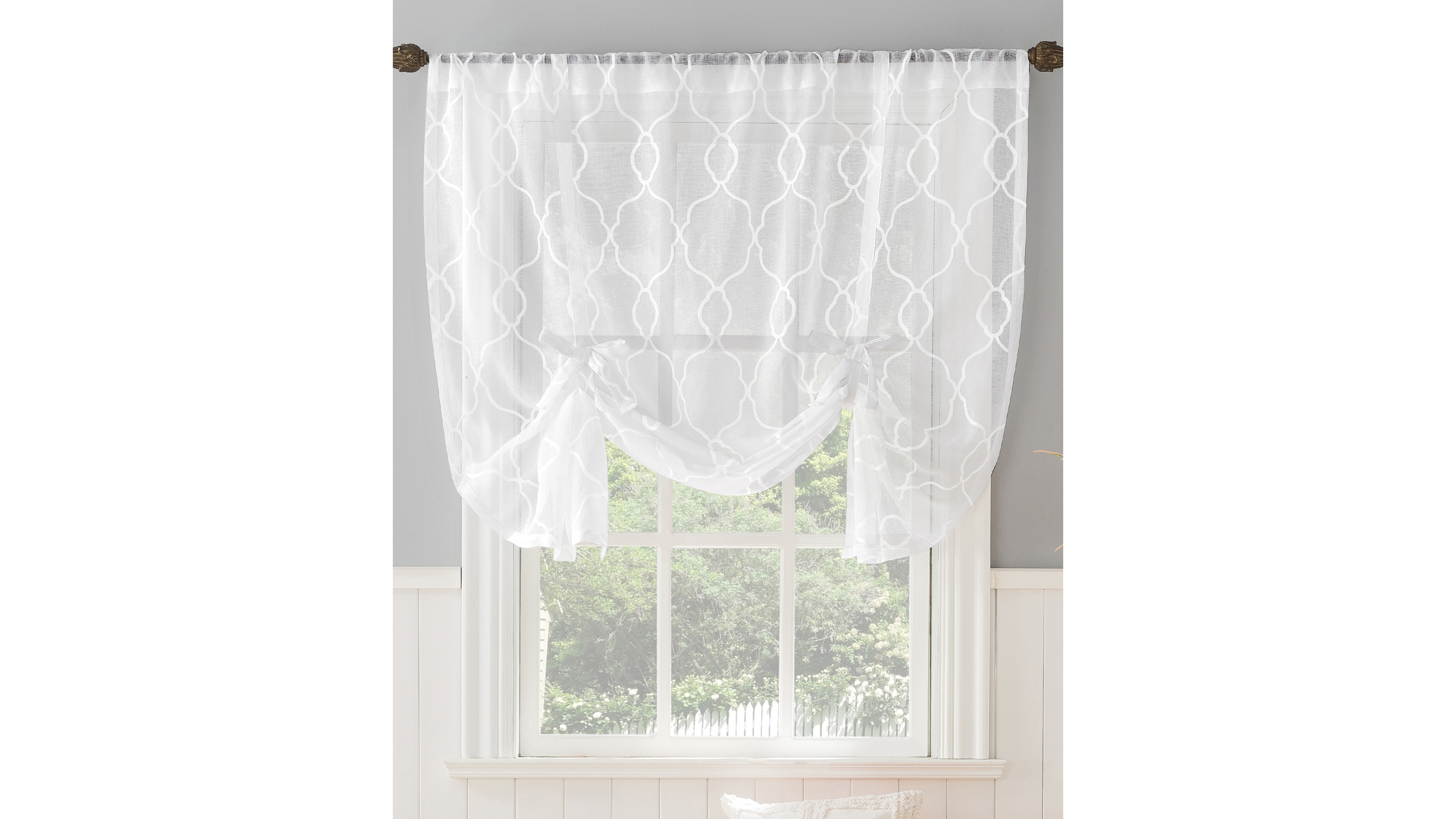 Allerton Embroidered Trellis Semi-Sheer Rod Pocket Window Tie-up Shade