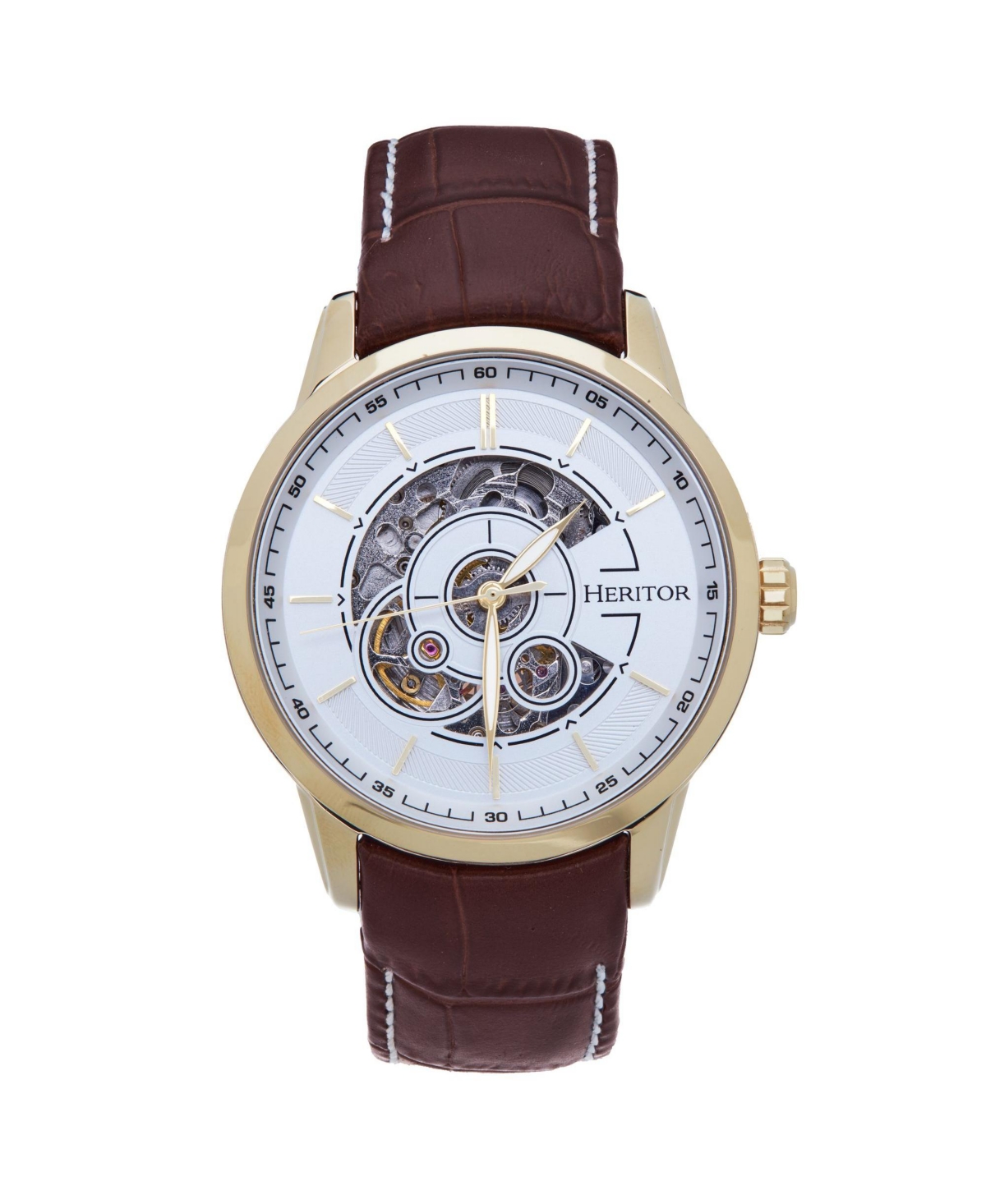 Men Davies Leather Watch - Gold/Brown, 44mm - Gold/brown