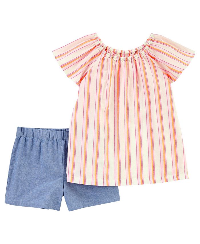 Carter's Little Girls Striped Top and Chambray Shorts, 2 Piece Set Macy's