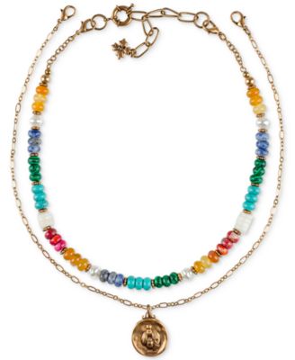 Gold-Tone Bee Multicolor Beaded Convertible Layered Pendant Necklace, 17" + 3" extender