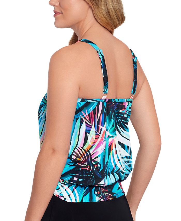 Swim Solutions Women's High Neck Mesh Insert Blouson Tankini , Created