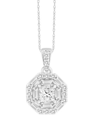 Macy's - Diamond Multi-Cut Hexagon 18" Pendant Necklace (1/3 ct. t.w.) in 10k White Gold