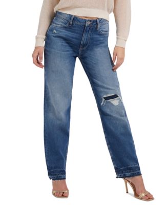 GUESS - Women's Hollywood High-Rise Distressed Straight-Leg Jeans