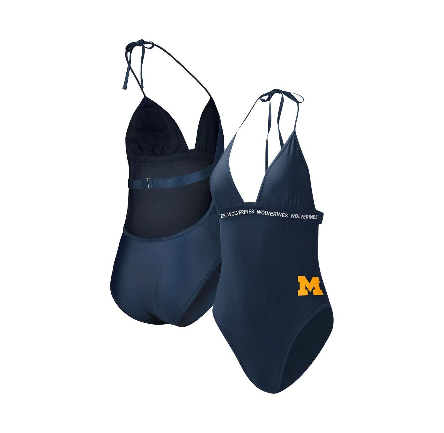 Women's Navy Michigan Wolverines Full Count One-Piece Swimsuit