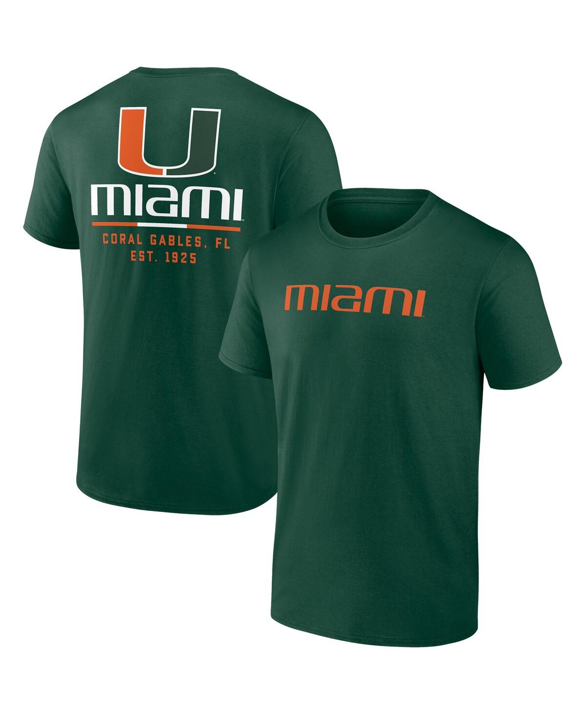 Shop Fanatics Men's  Green Miami Hurricanes Game Day 2-hit T-shirt
