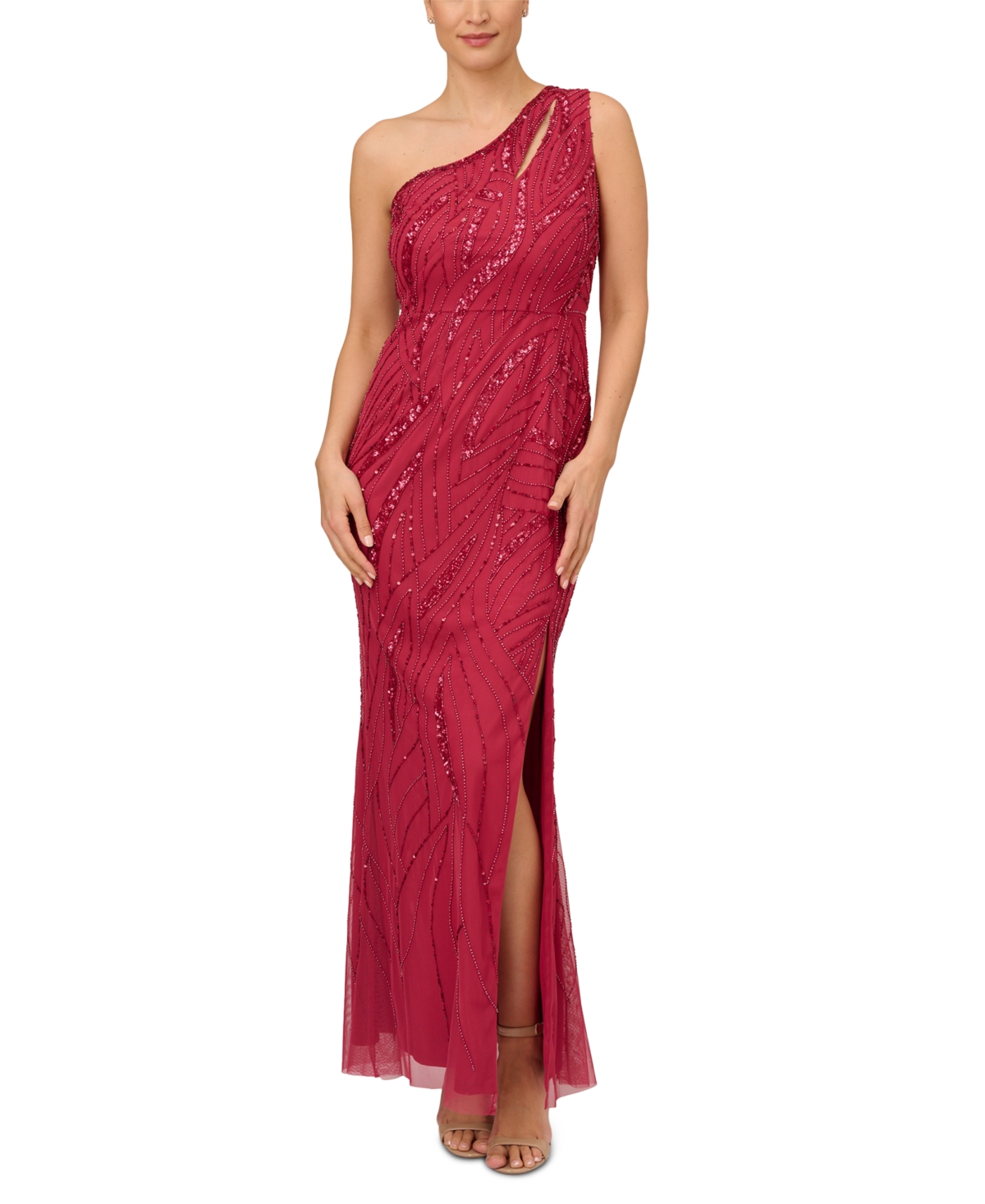 Adrianna Papell Women's Beaded One-Shoulder Gown