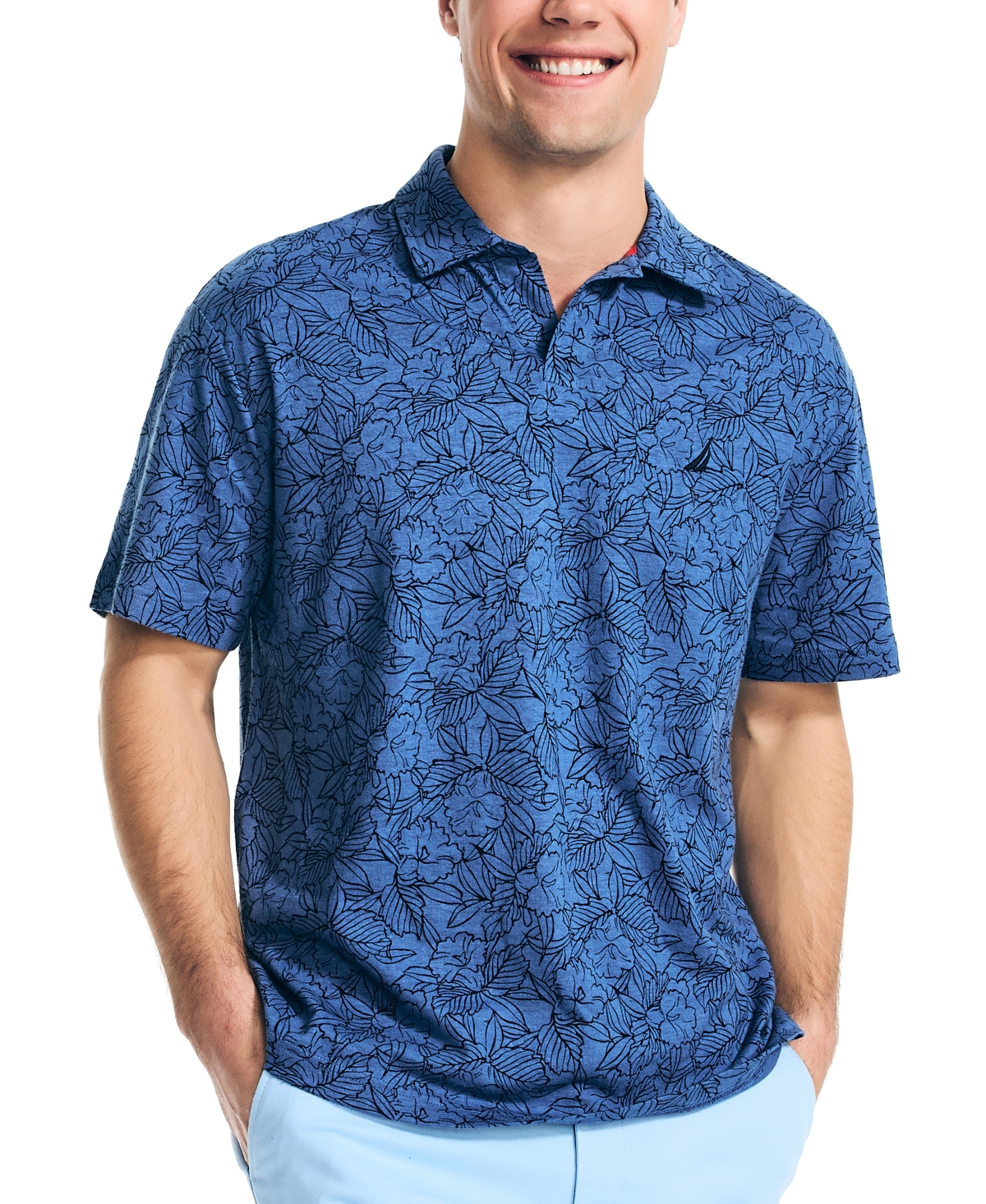 Nautica Men's Sustainably Crafted Hemp Blend Classic-fit Johnny-collar Polo In Navy