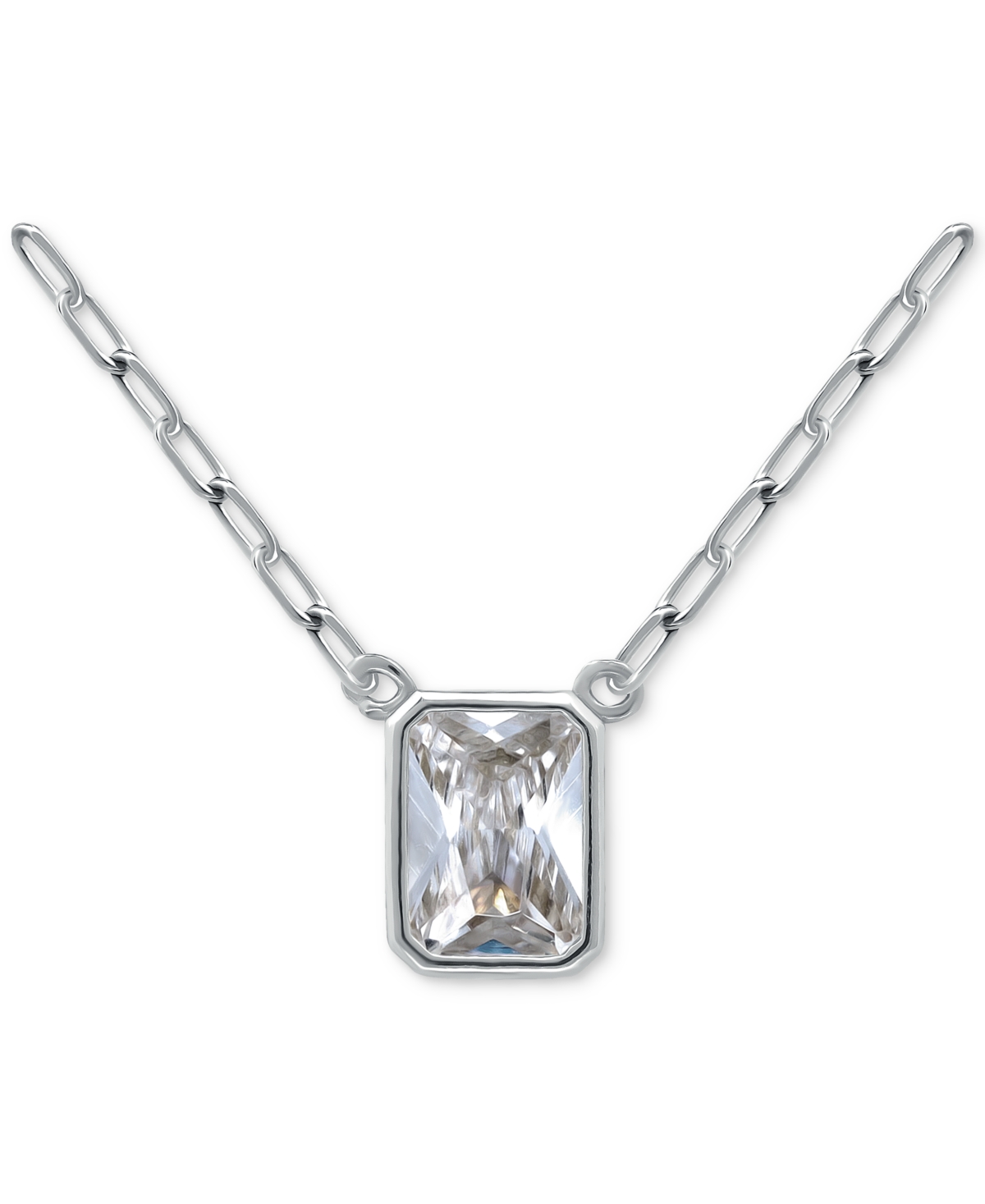 Giani Bernini Cubic Zirconia Octagon Bezel Solitaire Pendant Necklace, 16" + 2" Extender, Created For Macy's In Silver
