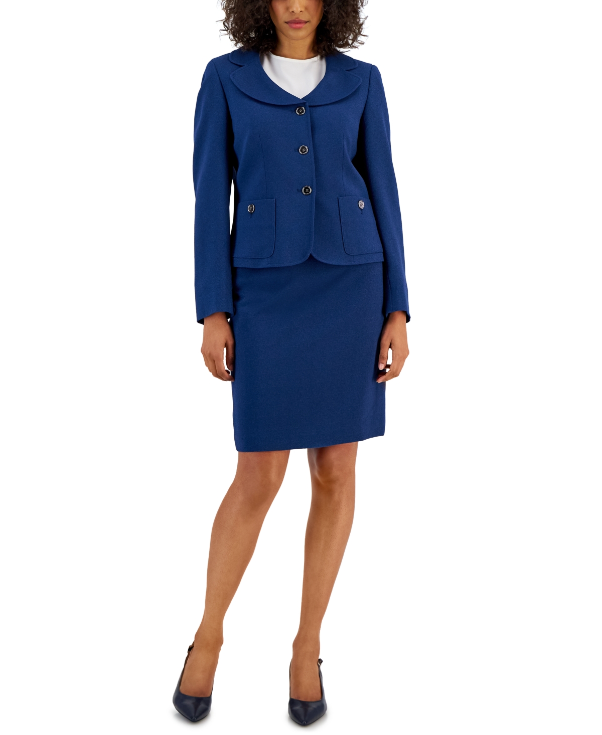 Women's Curved Collar Button-Front Jacket & Pencil Skirt Suit - Cherry Sprig