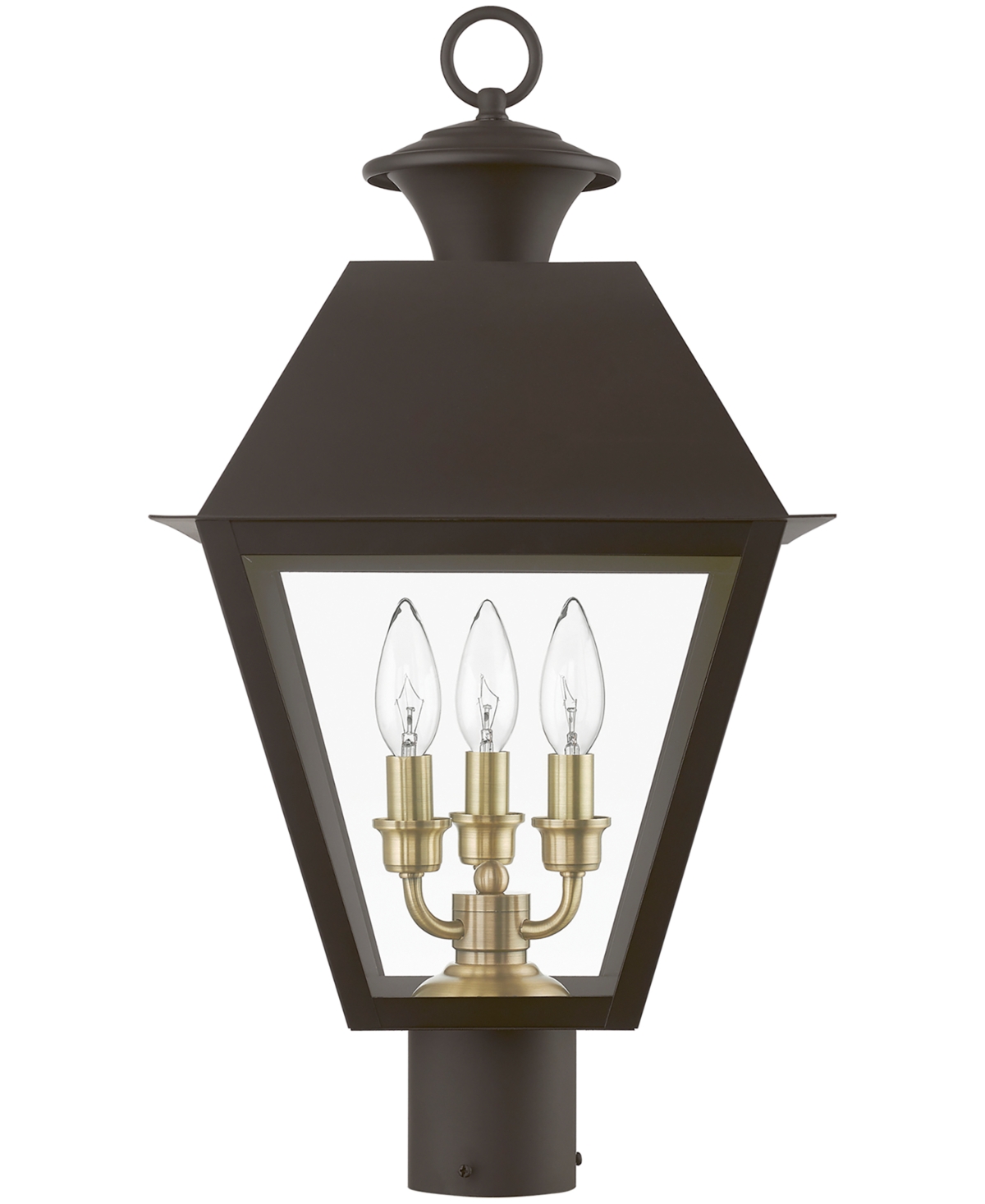 Livex Wentworth 3 Light Outdoor Post Top Lantern - Bronze with Antique Brass