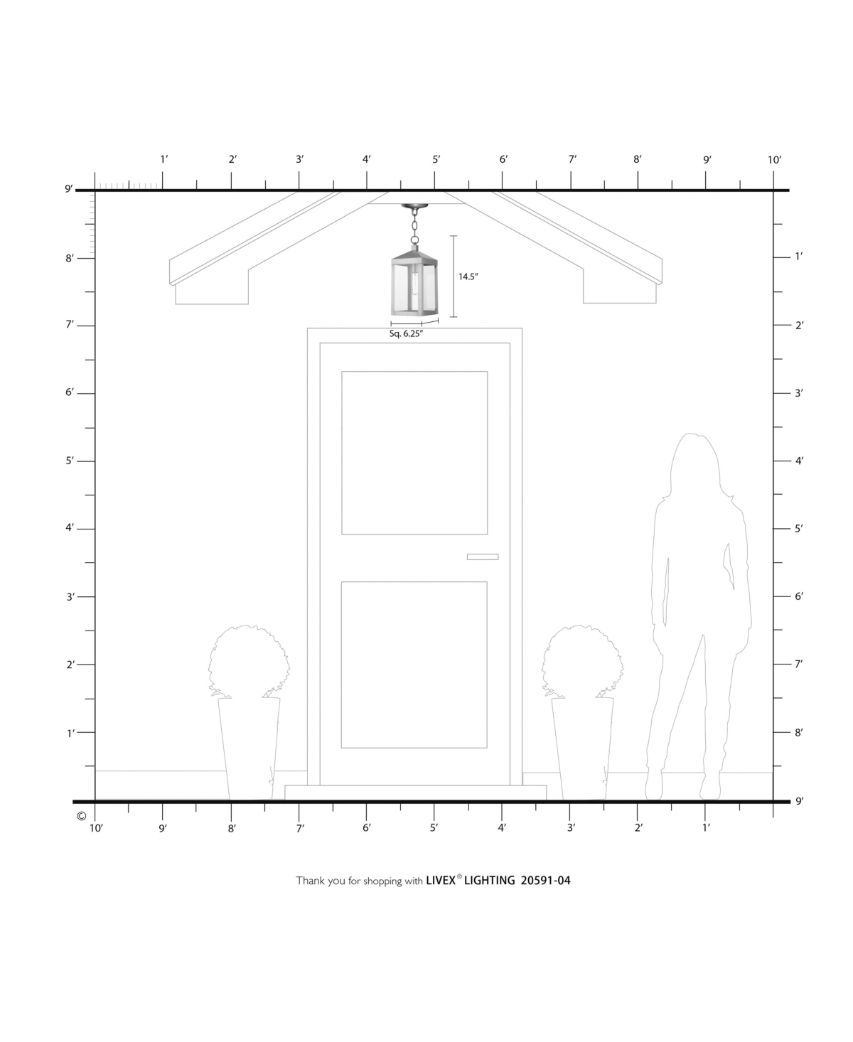 Livex Nyack 1 Light Outdoor Pendant Lantern - Black with Brushed
