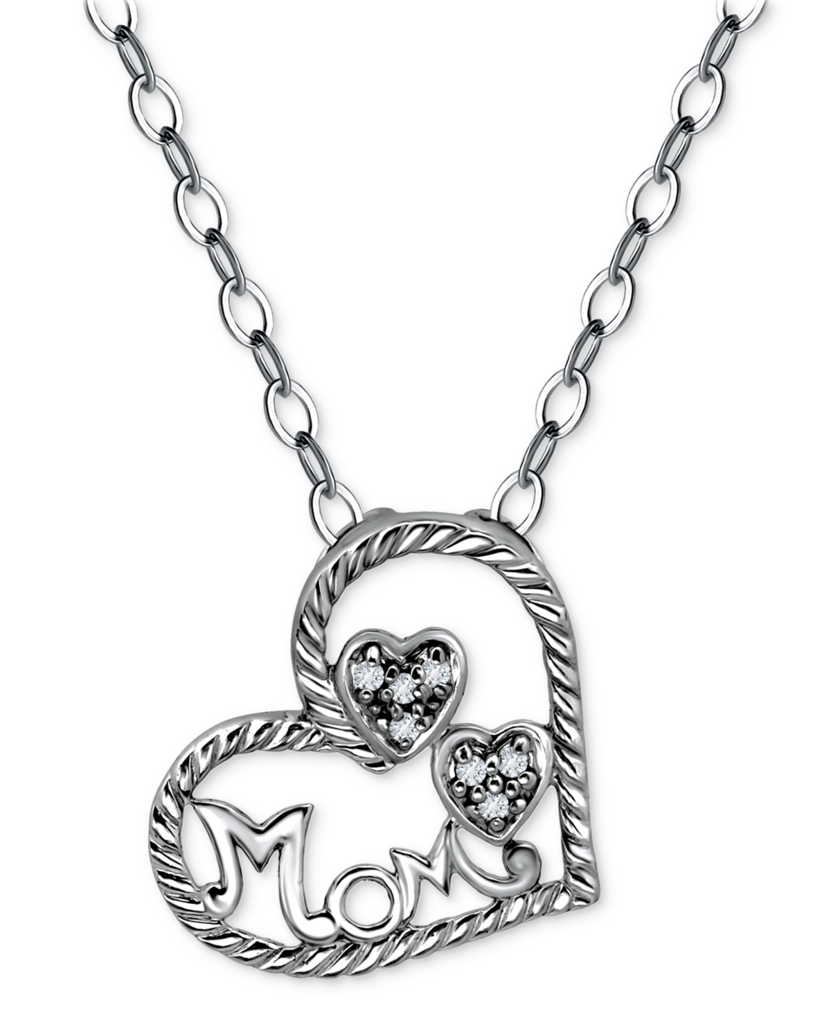 Giani Bernini Cubic Zirconia Mom Heart Pendant Necklace, 16" + 2" Extender, Created For Macy's In Silver