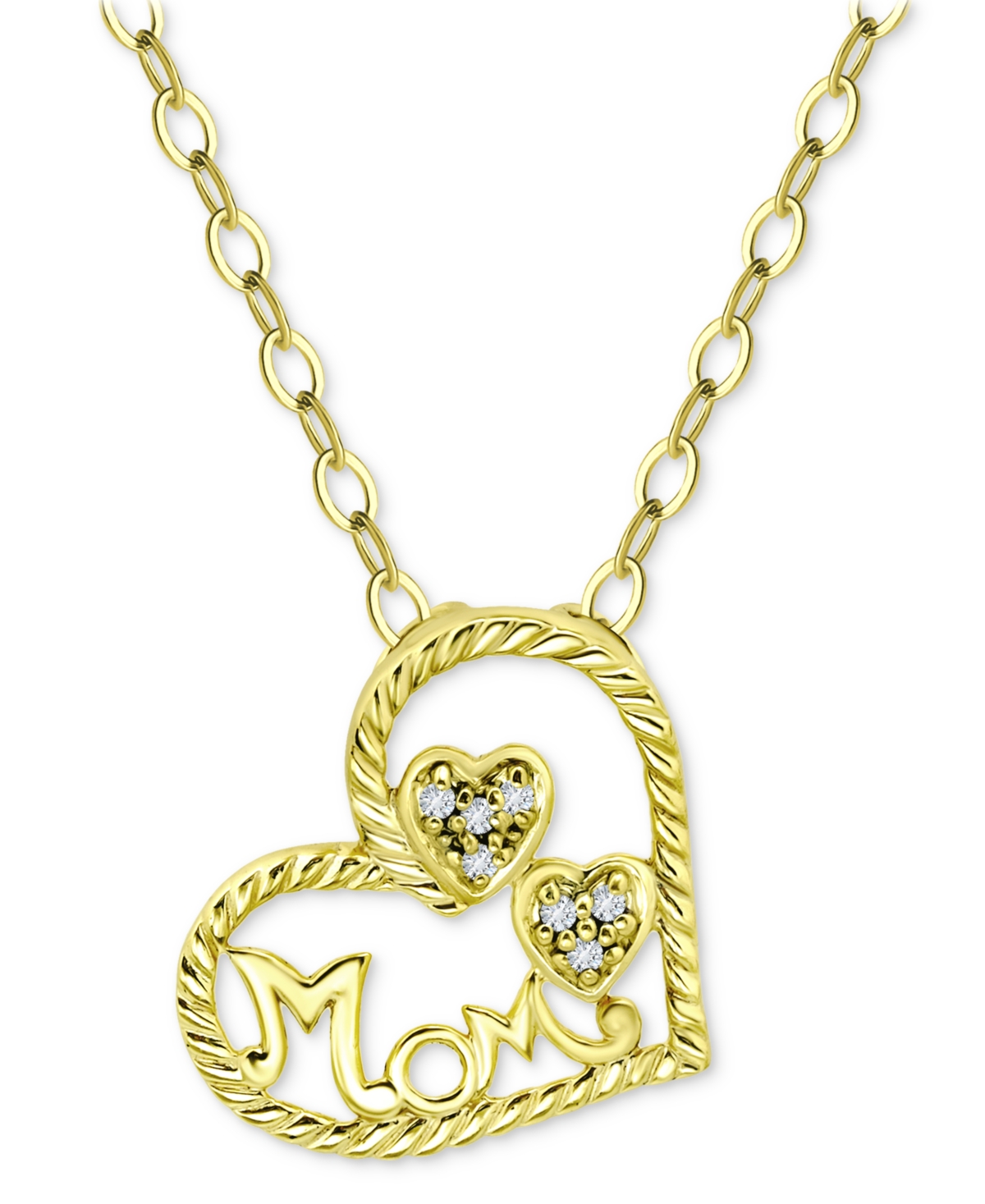 Giani Bernini Cubic Zirconia Mom Heart Pendant Necklace, 16" + 2" Extender, Created For Macy's In Gold