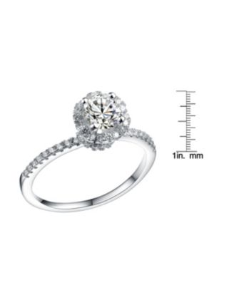 Sterling Silver White Gold Plated Round Clear Cubic Zirconia Solitaire Ring