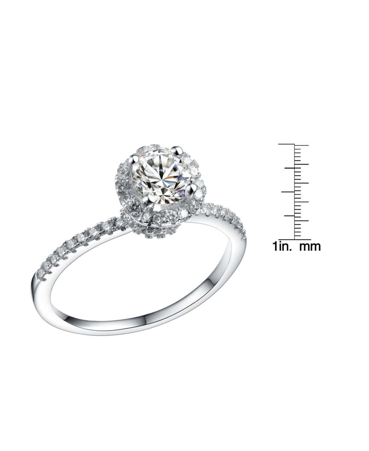 Genevive SterlingWhite Gold Plated Round Clear Cubic Zirconia Solitaire Ring - Silver