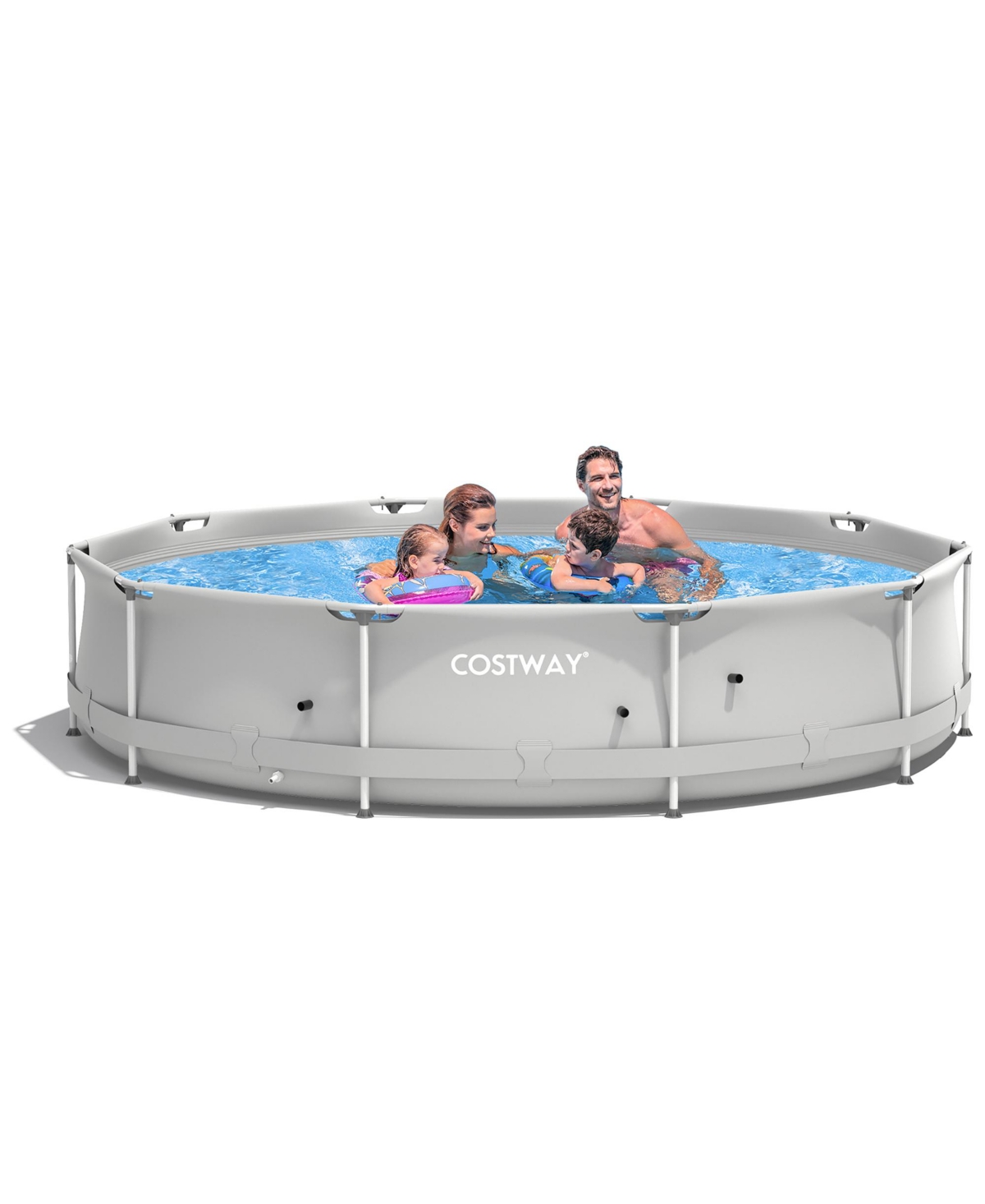 Round Above Ground Swimming Pool Patio Frame Pool W/ Pool Cover Iron Frame - Blue