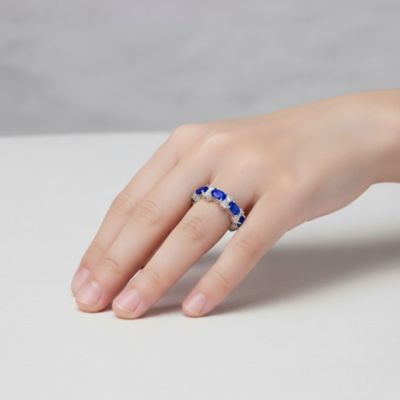 Sterling Silver White Gold Plated Colored Cubic Zirconia Chunky Eternity Band Ring