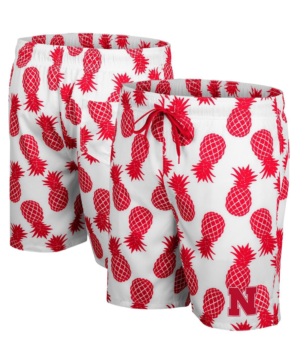 Shop Colosseum Men's  White, Scarlet Nebraska Huskers Pineapple Swim Shorts In White,scarlet