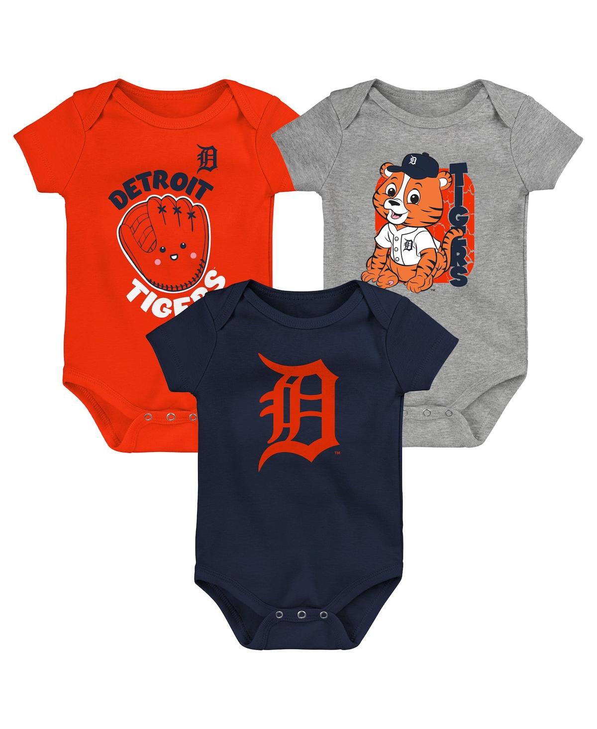Shop Outerstuff Infant Boys And Girls Navy And Orange And Heathered Gray Detroit Tigers 3-pack Change Up Bodysuit Se In Navy,orange,heathered Gray