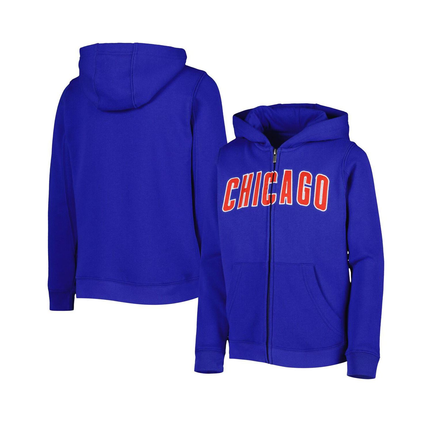 Big Boys and Girls Royal Chicago Cubs Wordmark Full-Zip Fleece Hoodie