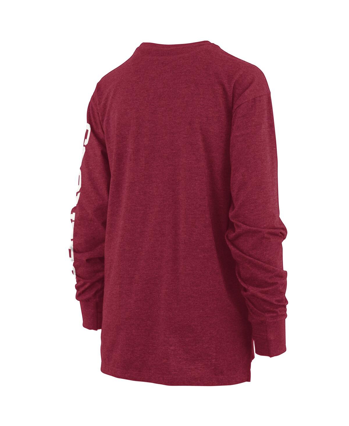 PRESSBOX WOMEN'S PRESSBOX CRIMSON OKLAHOMA SOONERS PLUS SIZE TWO-HIT CANYON LONG SLEEVE T-SHIRT 