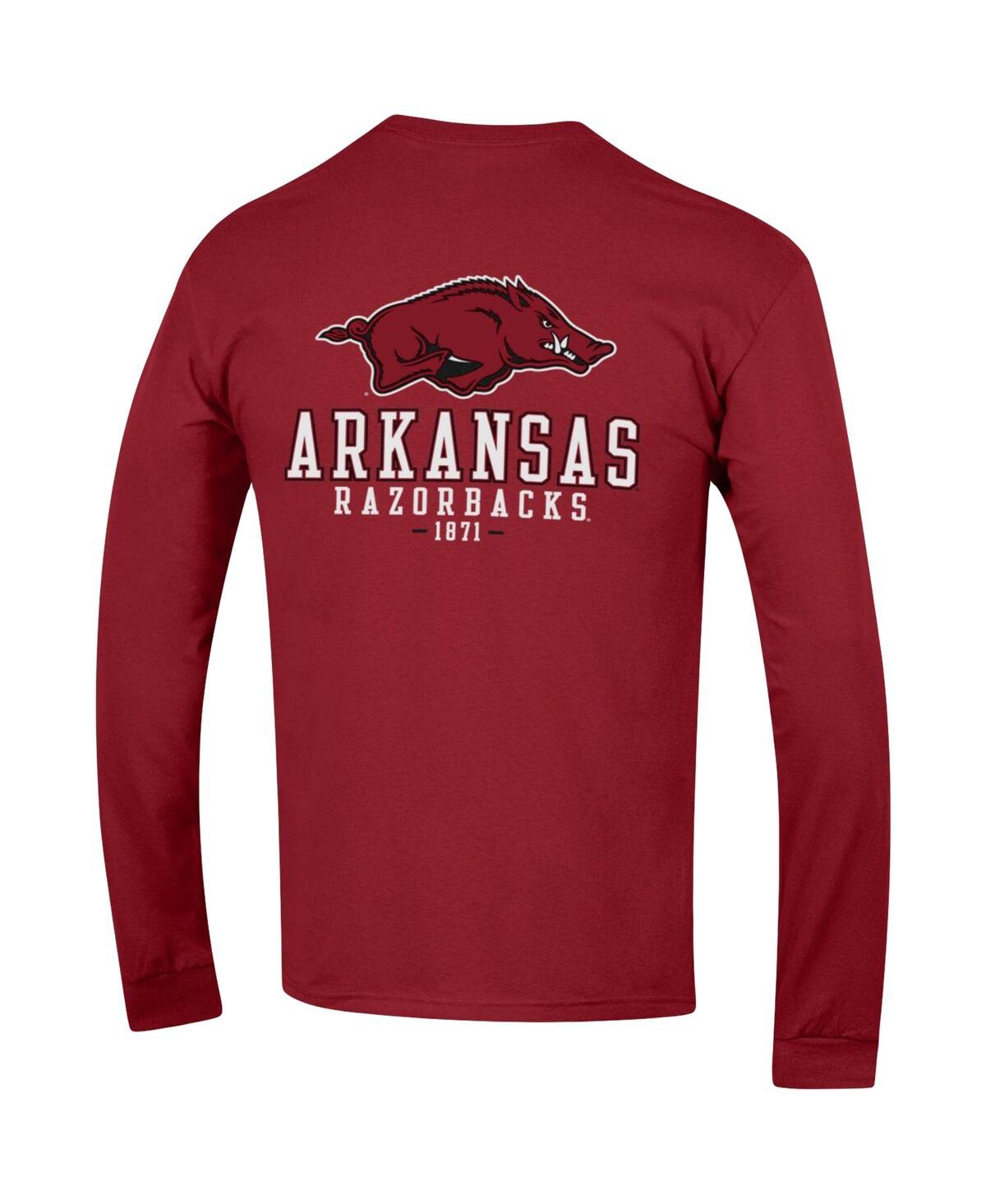 Shop Champion Men's  Cardinal Arkansas Razorbacks Team Stack Long Sleeve T-shirt