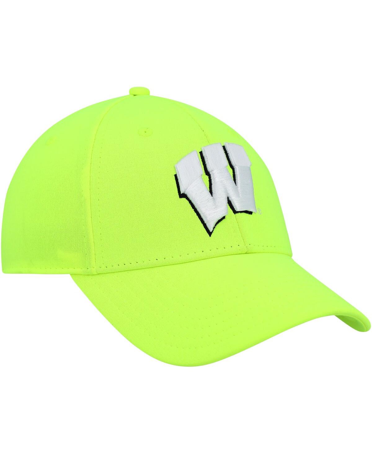 Shop Under Armour Men's  Neon Green Wisconsin Badgers Signal Call Performance Flex Hat