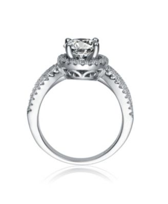 Sterling Silver White Gold Plated Cubic Zirconia Halo Round Cut Eternity Promise Ring